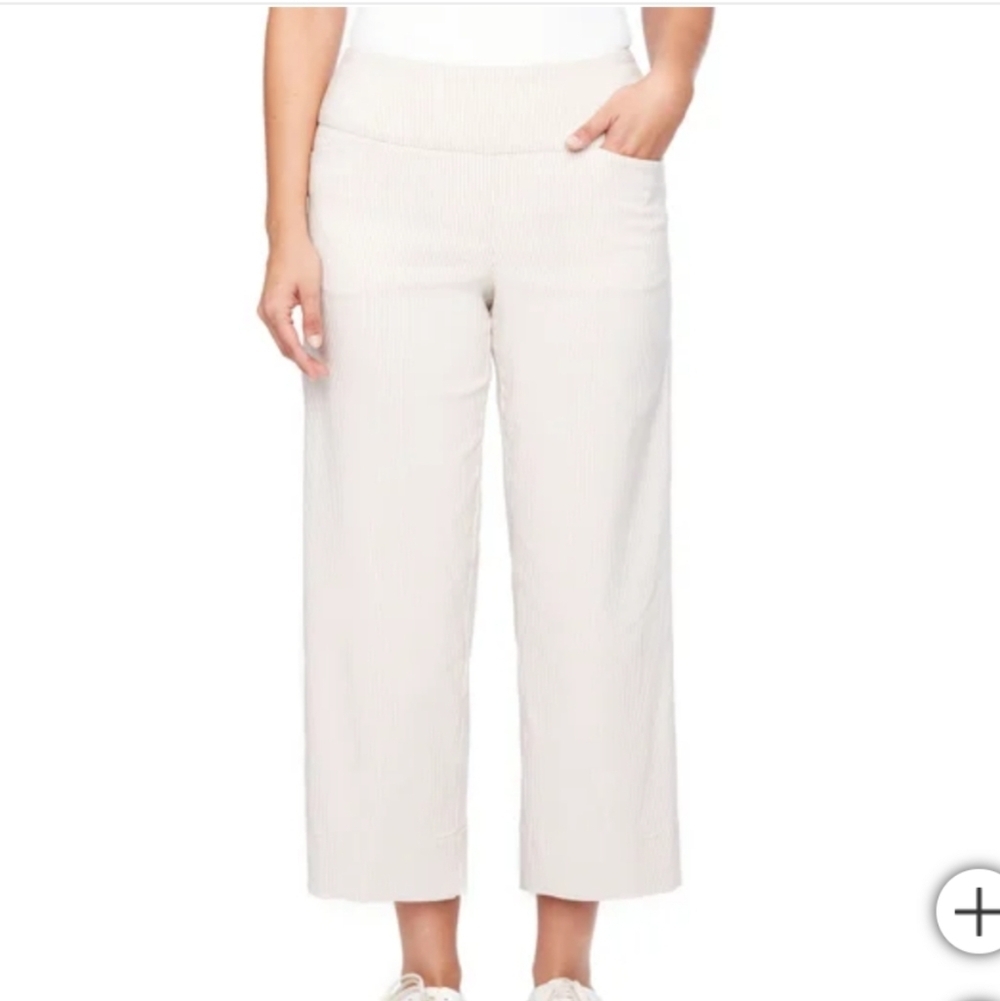NWT S.C. & CO. Women's Wide‎ Leg Crop Pant Tan Striped